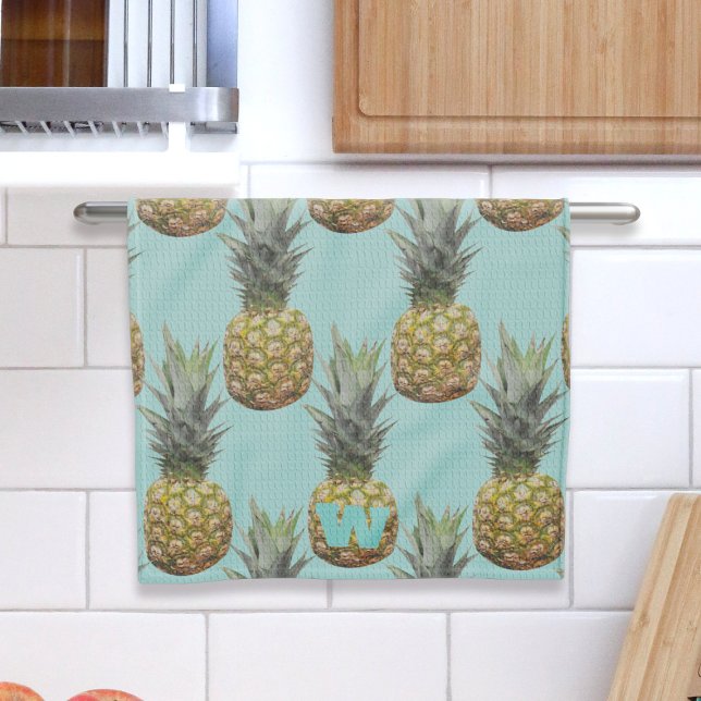 Serviette de cuisine Tropical Pineapple Fruit Mono (Because who doesn't love pineapples 🍍🍍 Queens of the kitchen! Just add your initial to this!)