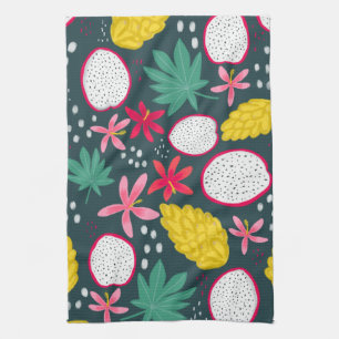 Serviette de cuisine tropicale de fleurs de fruit