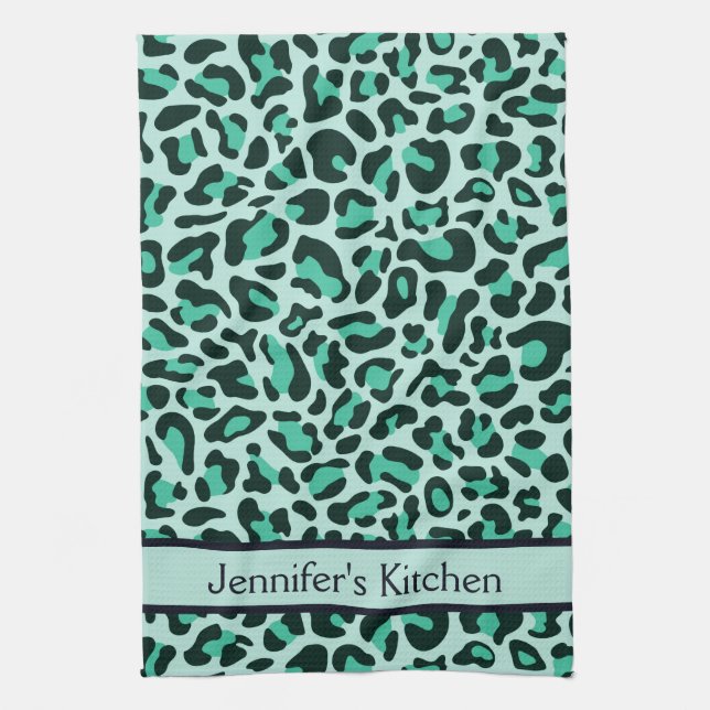 Serviette de cuisine turquoise Blue Empreinte de l (Vertical)