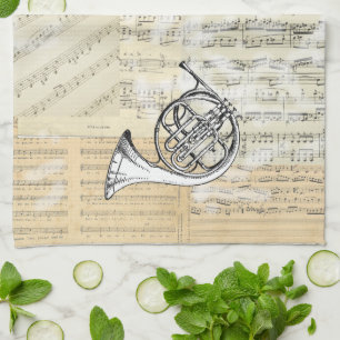 Serviette de cuisine vintage de musique de cor de