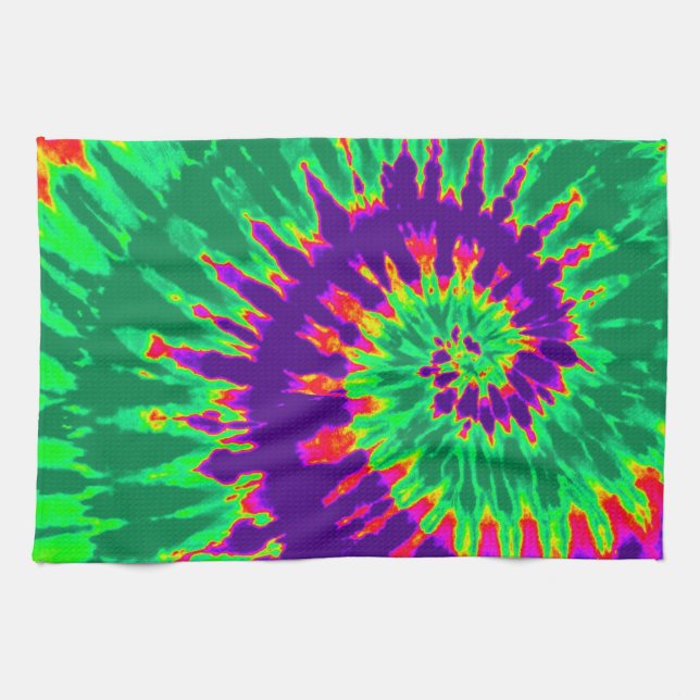 Serviette de cuisine violet et vert Tie Dye (Horizontal)