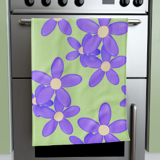 Serviette de cuisine violet Fleurs rétro Vert marg