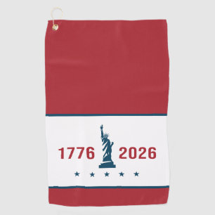 Serviette De Golf 1776 2026 Statue de la Liberté USA Rouge Blanc & B