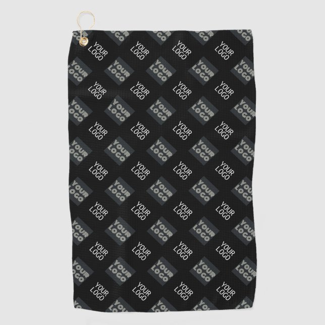 Serviette De Golf 2 Logo à répétition diagonale | Noir (Devant)