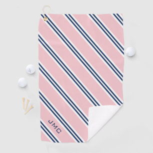 Serviette De Golf 3 lettres Monogrammes Pink and Blue Stripes