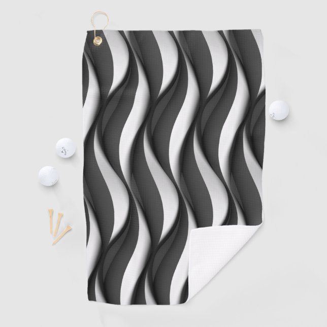 Serviette De Golf 3 Motif noir et blanc ondulé Dimensional (En situation)