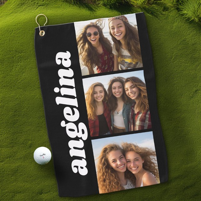 Serviette De Golf 3 Photos tendance et Nom de Chunky - Noir (Custom Golf Towel)
