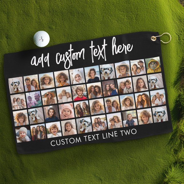 Serviette De Golf 40 Collage de photos - 4 lignes 10 colonnes - Nom  (Personalized Golf Towel with Photos and Text)