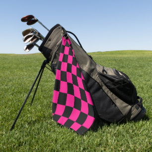 Serviette De Golf à damiers carré rose chaud noir rétro géométrique