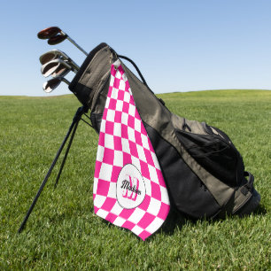 Serviette De Golf à damiers rose chaud blanc rétro Monogram