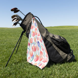 Serviette de golf à motif de tulipes à l'aquarelle