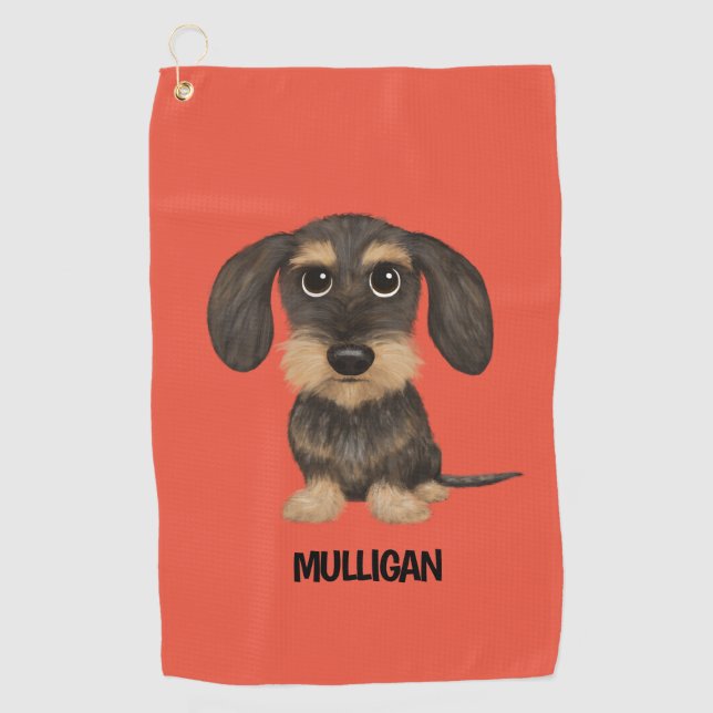 Serviette De Golf À poils durs Dachshund | Cute Chien Teckel Nom per (Devant)
