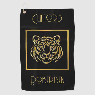 Serviette de golf à visage de tigre noir et or vir