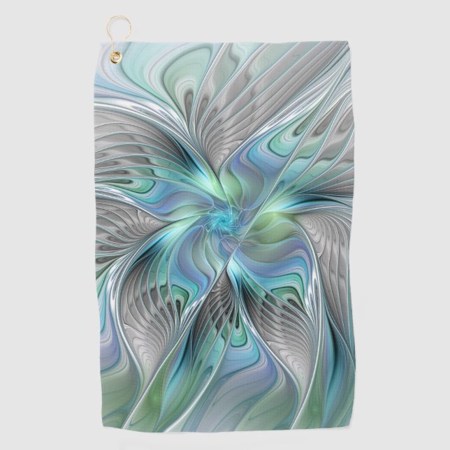 Serviette De Golf Abstrait Bleu Vert Papillon Imaginaire Fractal Art (Devant)