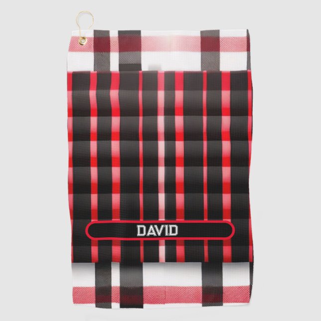 Serviette De Golf Abstraite Rouge Noir Plaid Collection moderne (Devant)
