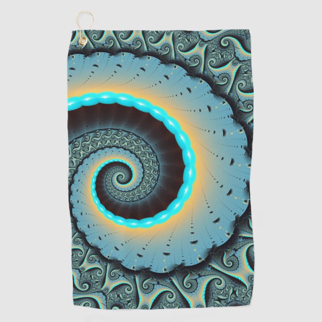 Serviette De Golf Abstraite spirale d'art fractal bleu turquoise ora (Devant)