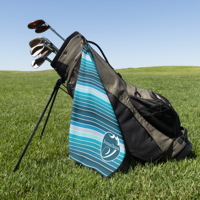 Serviette De Golf Accessoires de golf rayés personnalisés bleu (Vert)