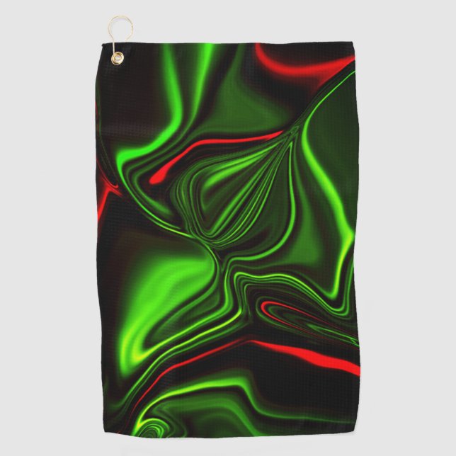 Serviette De Golf Accroches courbées vertes et rouges sur fond vert  (Devant)