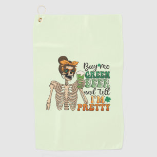 Serviette De Golf Acheter Me Bière Verte - Squelette   Saint Patrick