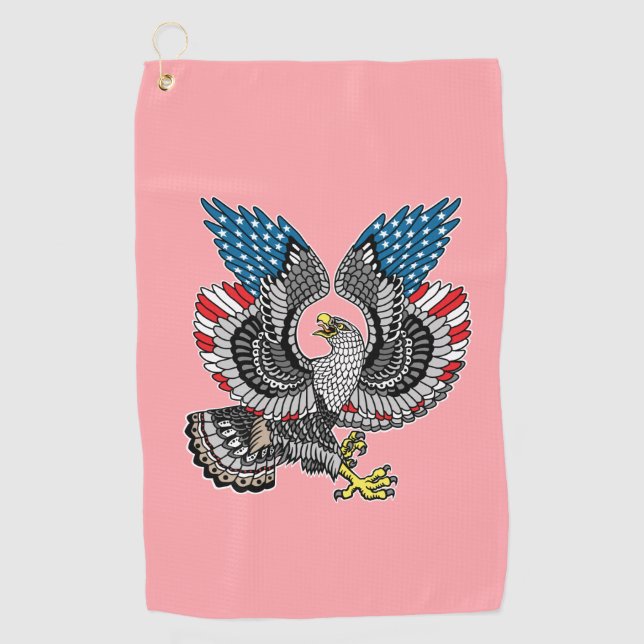 Serviette De Golf Aigle avec drapeau américain Torchon de golf (Devant)
