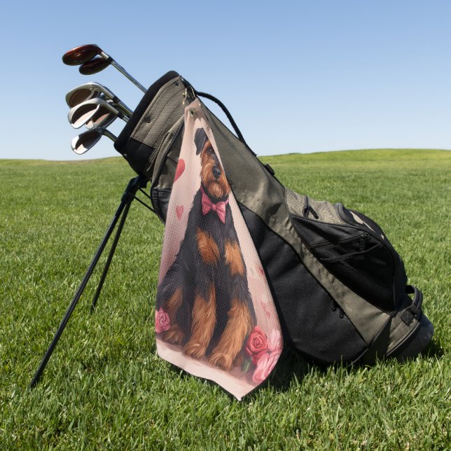 Serviette De Golf Airedale avec des Roses - Saint-Valentin (Vert)