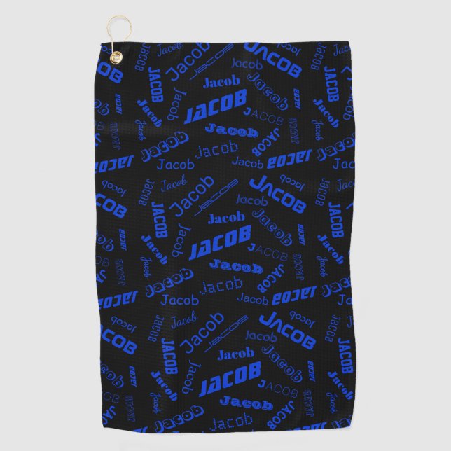 Serviette De Golf Ajouter un nom ou un mot | Bleu et noir (Devant)