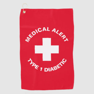 Serviette De Golf Alerte Médicale personnalisée rouge diabétique