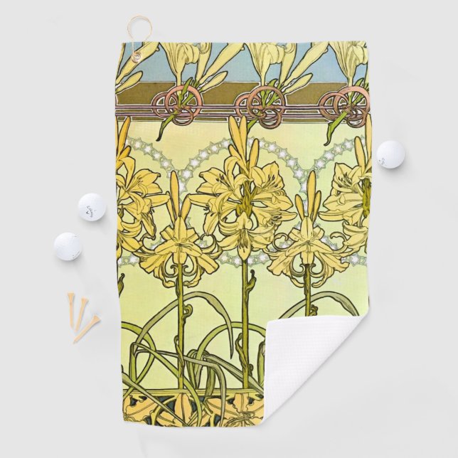 Serviette De Golf Alfonse Mucha Art Nouveau Lily motif floral (En situation)