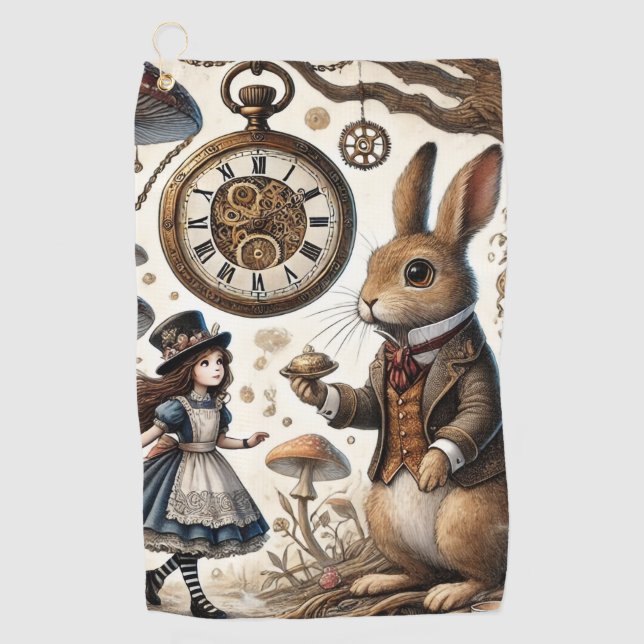 Serviette De Golf Alice au pays des merveilles Thé Art lapin blanc (Devant)