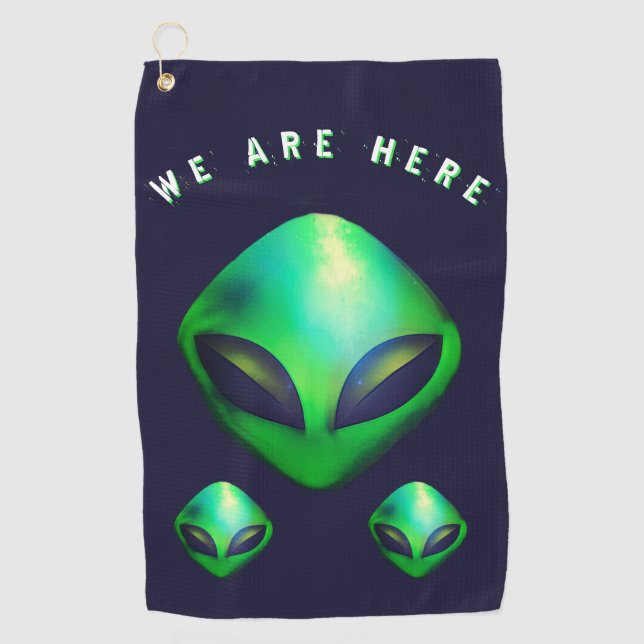 Serviette De Golf Alien Heads "We Are Here"  (Devant)