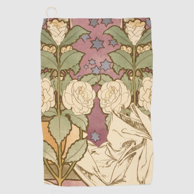 Serviette De Golf Alphonse Mucha Elegant Art Nouveau Stars Camellia  (Devant)