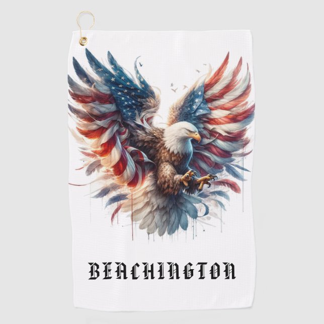 Serviette De Golf *~* American Flag USA AP16 Bald EAGLE Golf Towel (Devant)