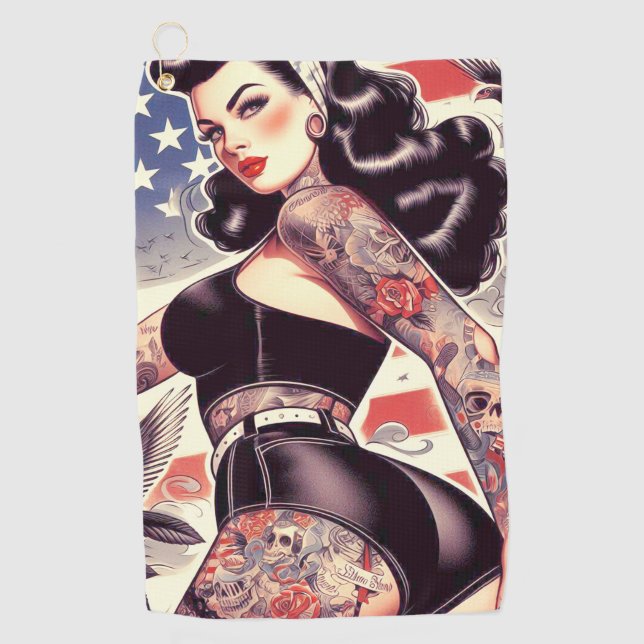 Serviette De Golf American Tattoo Pin-up (Devant)