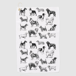 Serviette De Golf Amoureux des chiens noir et blanc