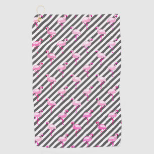 Serviette De Golf Amoureux des flamants roses Oiseaux Rayures diagon