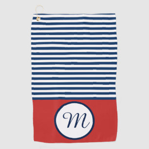 Serviette De Golf Amusement Monogramme Rouge Blanc & Bleu