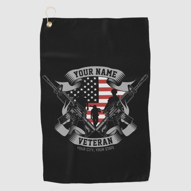 Serviette De Golf Ancien combattant américain personnalisé Fière Vet (Devant)