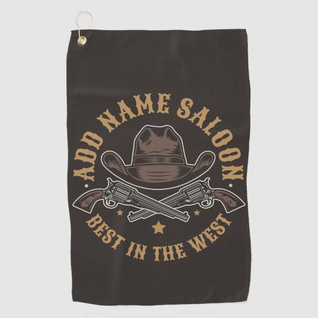 Serviette De Golf Antique Cowboy Guns AJOUTER NOM Old Wild West Salo (Devant)