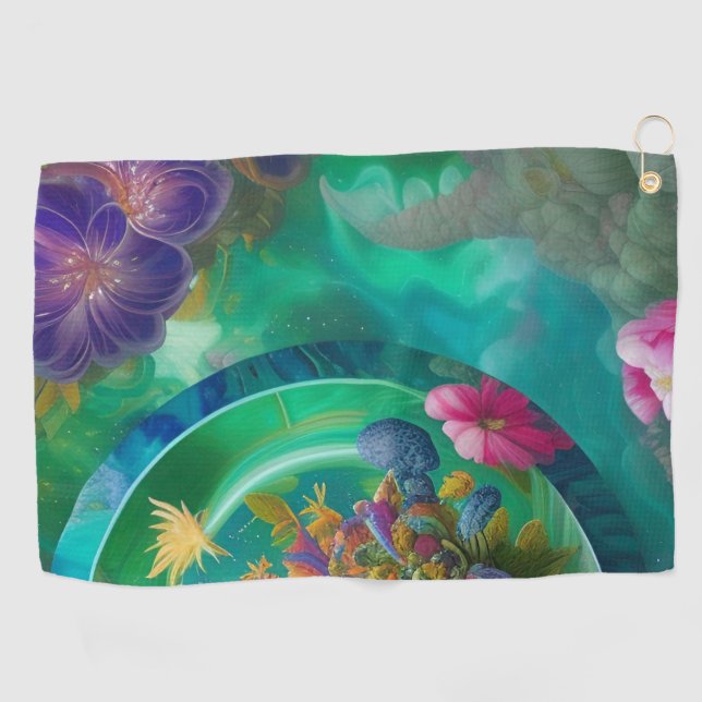 Serviette De Golf Aqua Floral Jardin sous-marin Abstrait (Horizontal)