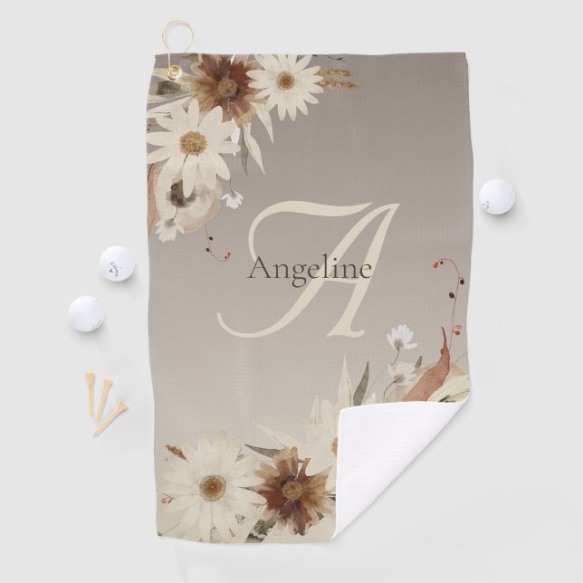 Serviette De Golf Aquarelle d'automne Monogramme floral Personnalisé (En situation)