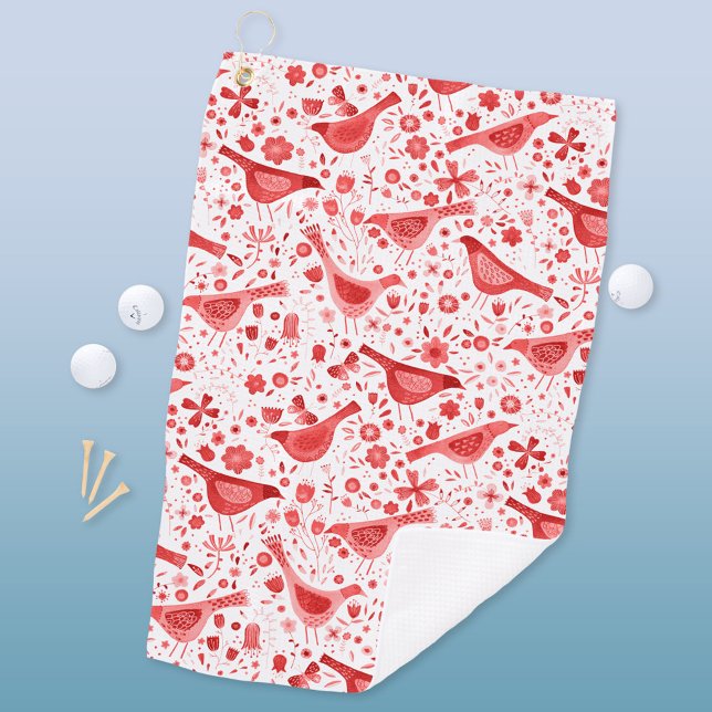Serviette De Golf Aquarelle d'oiseau rouge blanc (Red and white watercolor bird pattern art golf towel)