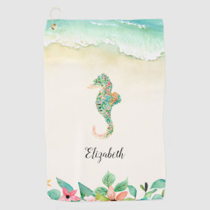Serviette De Golf Aquarelle Floral Beach Seahorse Personnalisé