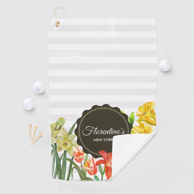 Serviette De Golf Aquarelle Jaune Orange Fleurs de printemps (En situation)