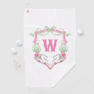 Serviette De Golf Aquarelle Pink & Green Golf Panier Monogram Crest