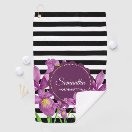 Serviette De Golf Aquarelle violet Iris noir blanc Motif