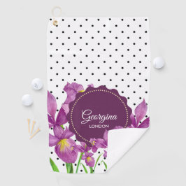 Serviette De Golf Aquarelle violet Iris noir blanc Pois