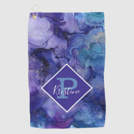 Serviette De Golf Aquarelle violette Abstraite avec monogramme perso