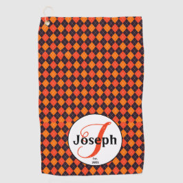 Serviette De Golf Argyle Monogrammé Orange et Noir, Favori du Golfeu