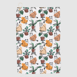 Serviette De Golf Art de trait dessin chats et fleurs