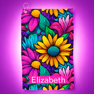 Serviette De Golf Art Pop Néon Fleur de Pissenlit Personnalisé